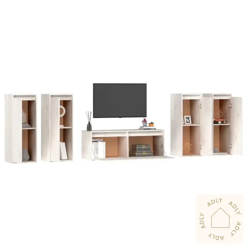 Tv-Benker 5 Stk Hvit Heltre Furu