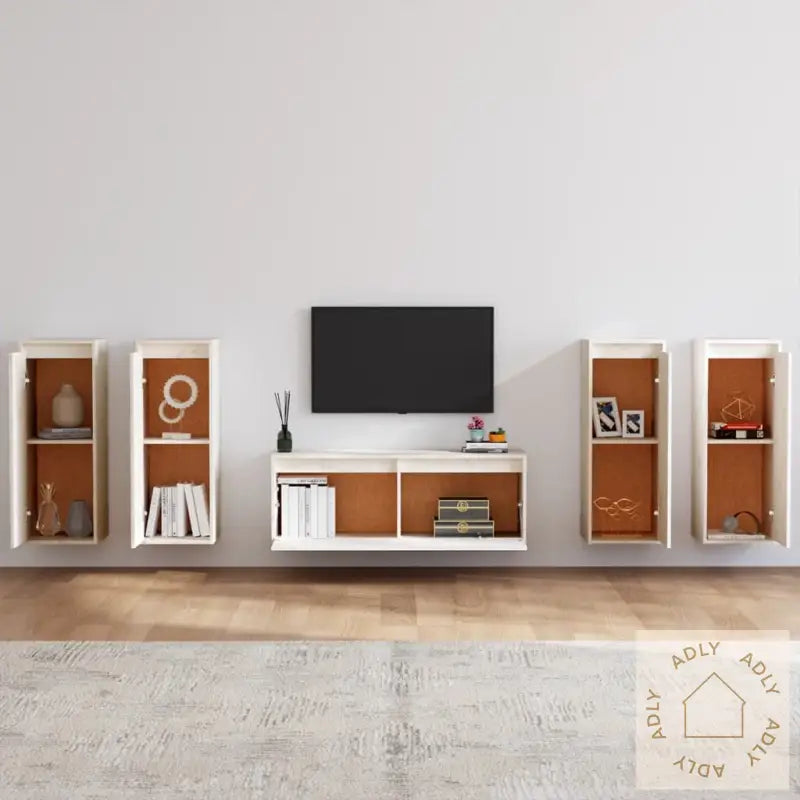 Tv-Benker 5 Stk Hvit Heltre Furu