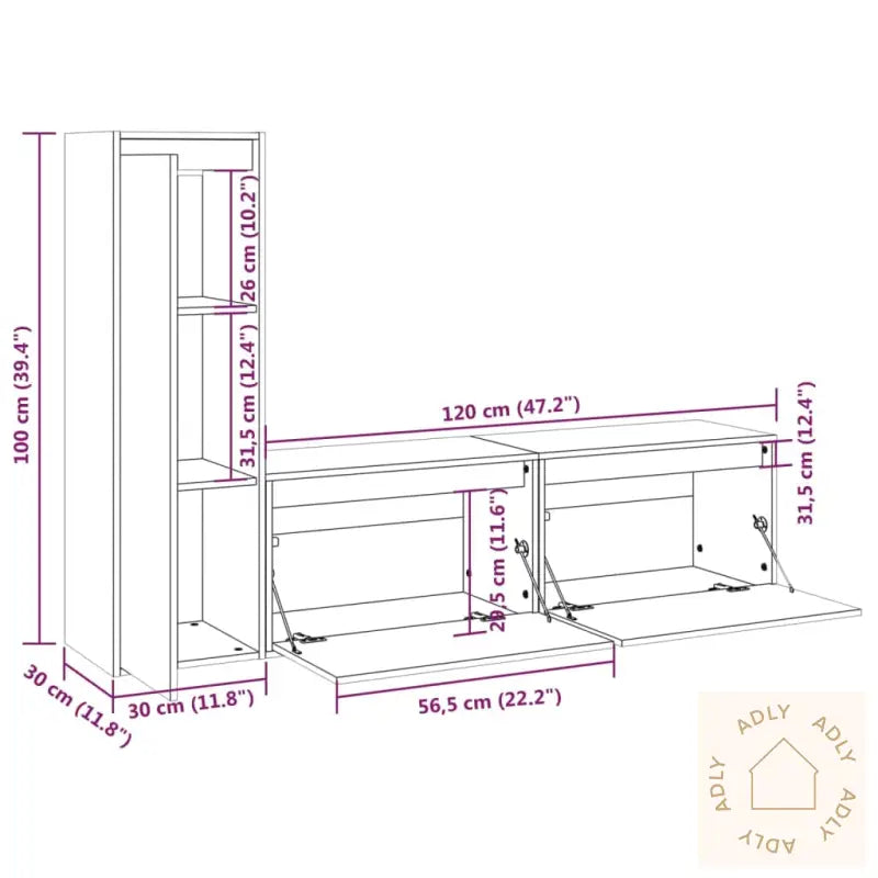 Tv-Benker 3 Stk Hvit Heltre Furu