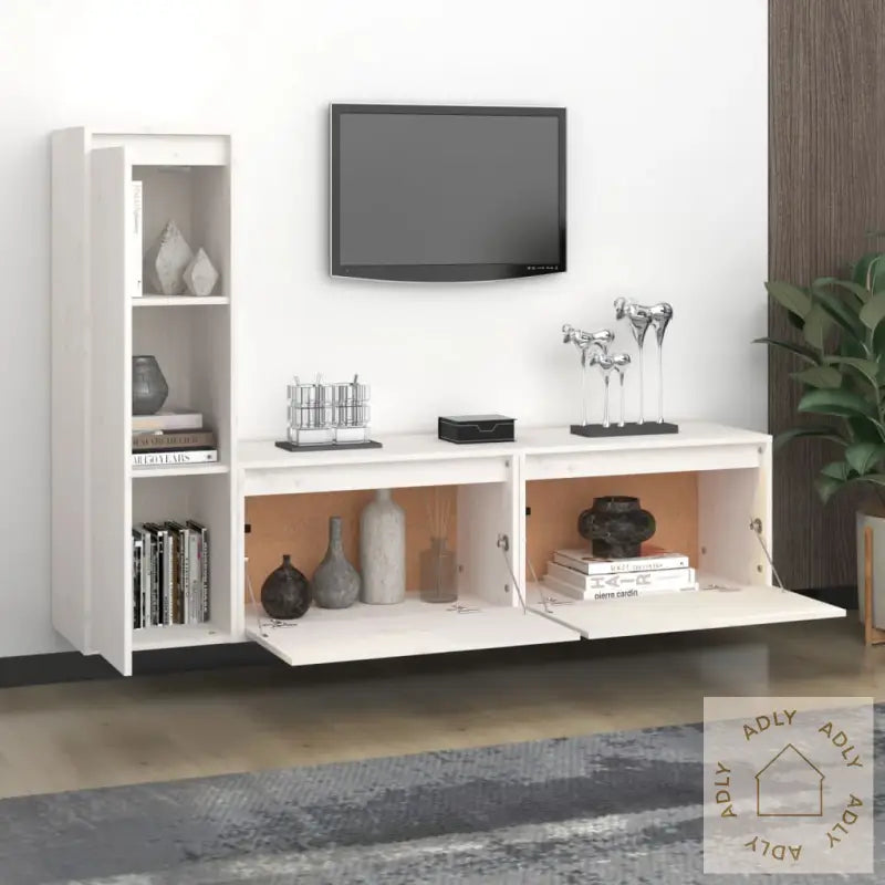 Tv-Benker 3 Stk Hvit Heltre Furu