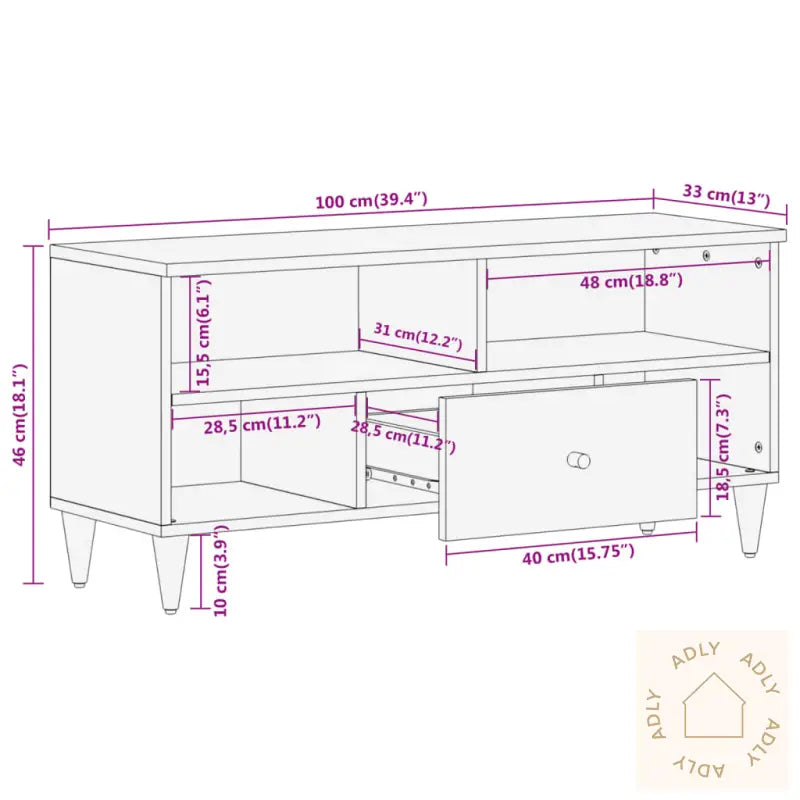 Tv-Benk 100X33X46 Cm Heltre Mango