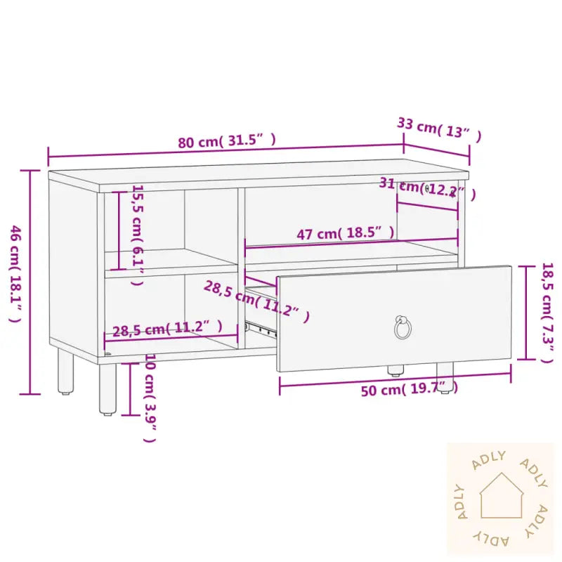 Tv-Benk 80X33X46 Cm Heltre Mango