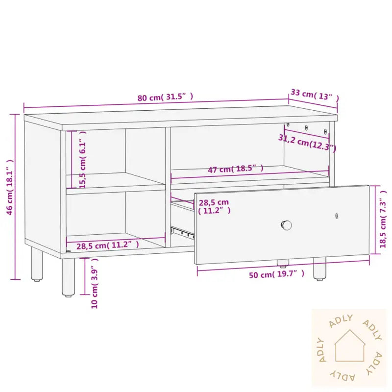 Tv-Benk Svart 80X33X46 Cm Heltre Mango