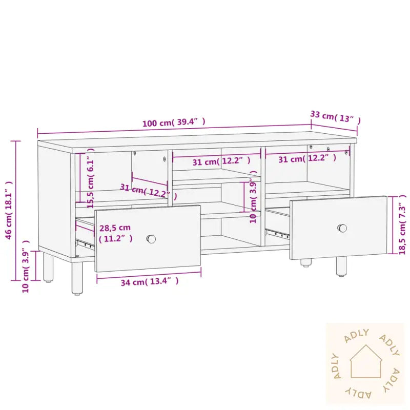 Tv-Benk Svart 100X33X46 Cm Heltre Mango