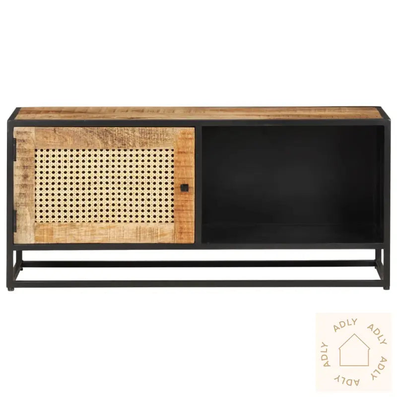 Tv-Benk 90X30X40 Cm Grovt Mangotre Med Naturlig Stokk