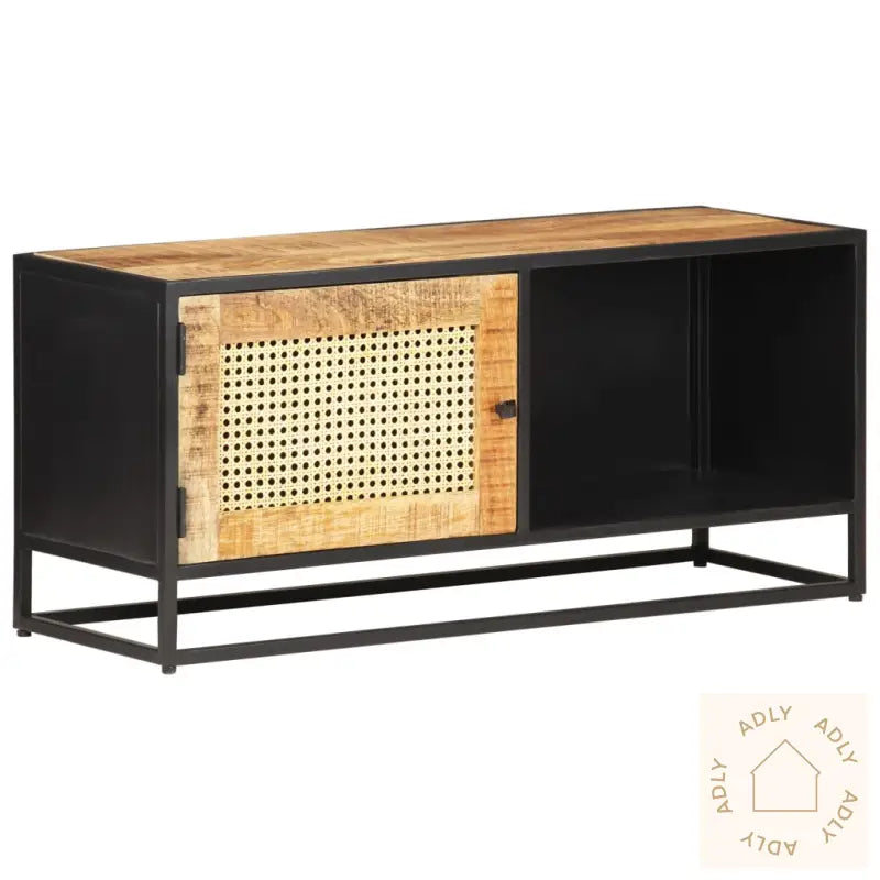 Tv-Benk 90X30X40 Cm Grovt Mangotre Med Naturlig Stokk