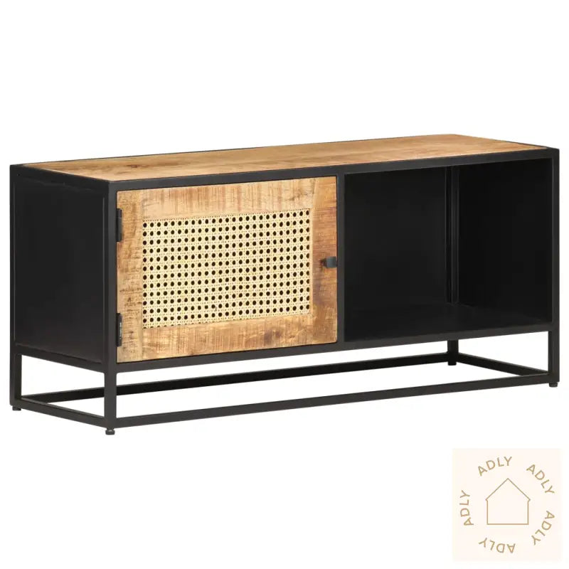 Tv-Benk 90X30X40 Cm Grovt Mangotre Med Naturlig Stokk