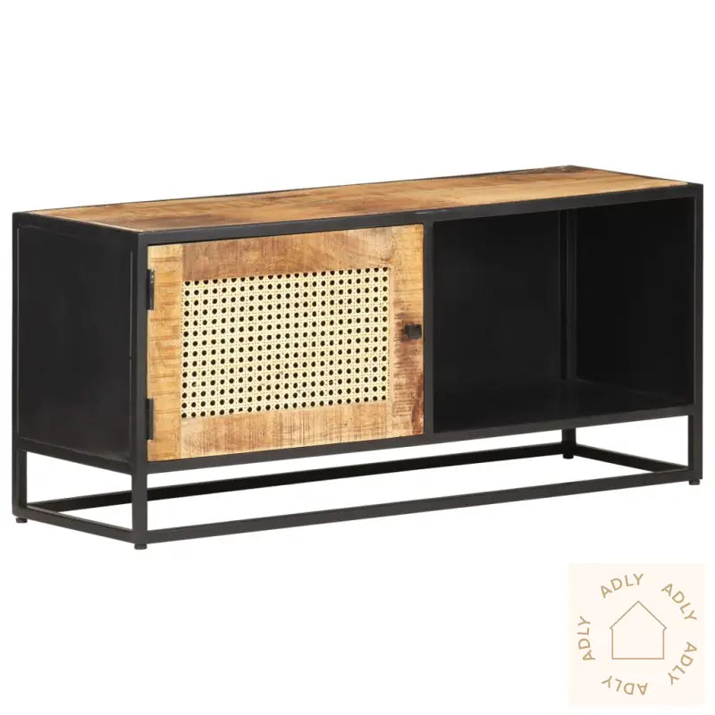 Tv-Benk 90X30X40 Cm Grovt Mangotre Med Naturlig Stokk