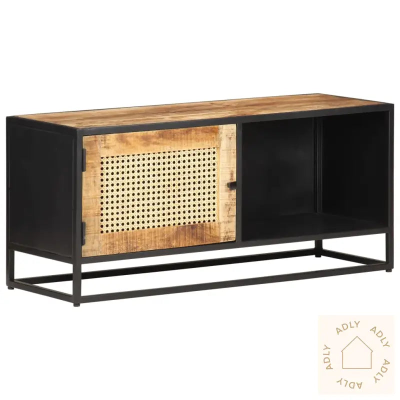 Tv-Benk 90X30X40 Cm Grovt Mangotre Med Naturlig Stokk
