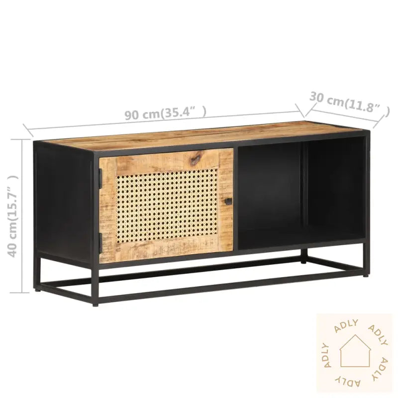 Tv-Benk 90X30X40 Cm Grovt Mangotre Med Naturlig Stokk