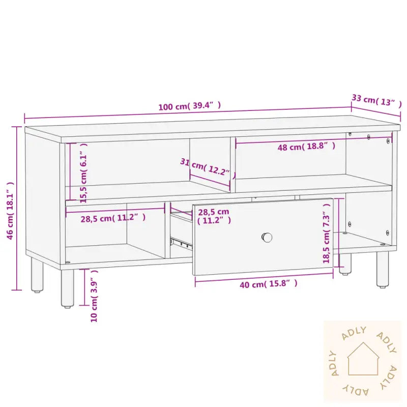 Tv-Benk Svart 100X33X46 Cm Heltre Mango
