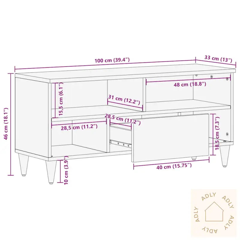 Tv-Benk Svart 100X33X46 Cm Heltre Mango