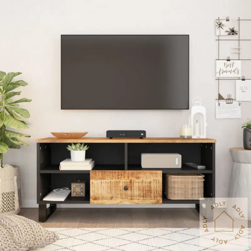 Tv-Benk 100X33X46 Cm Heltre Mango Og Konstruert Tre