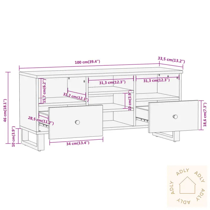 Tv-Benk Brun Og Svart 100X33,5X46 Cm Heltre Mango