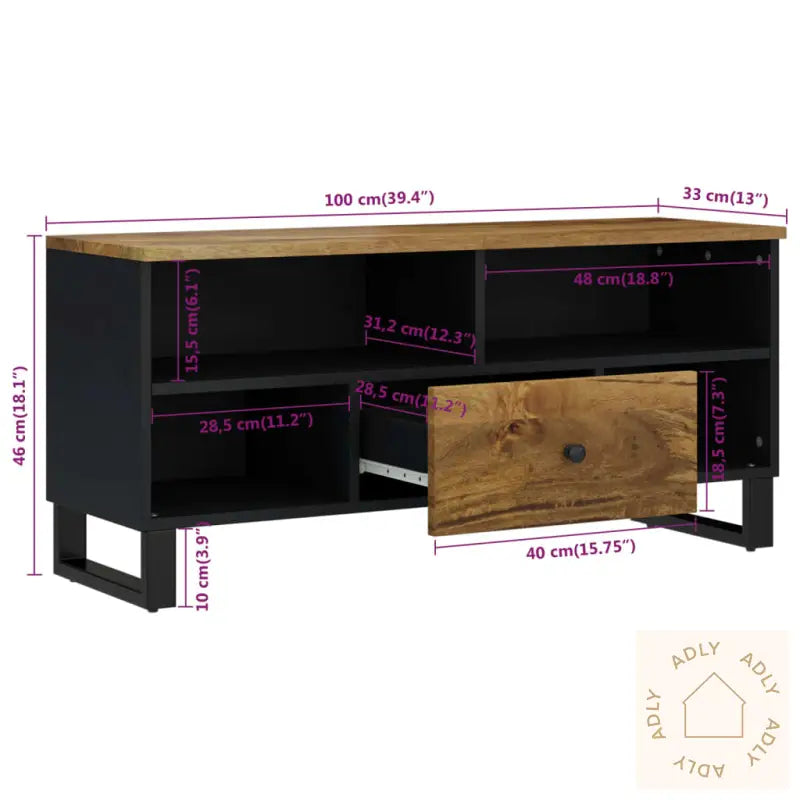 Tv-Benk 100X33X46 Cm Heltre Mango Og Konstruert Tre