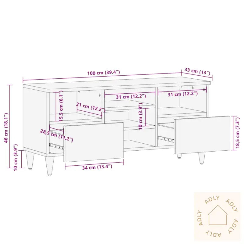 Tv-Benk Svart 100X33X46 Cm Heltre Mango