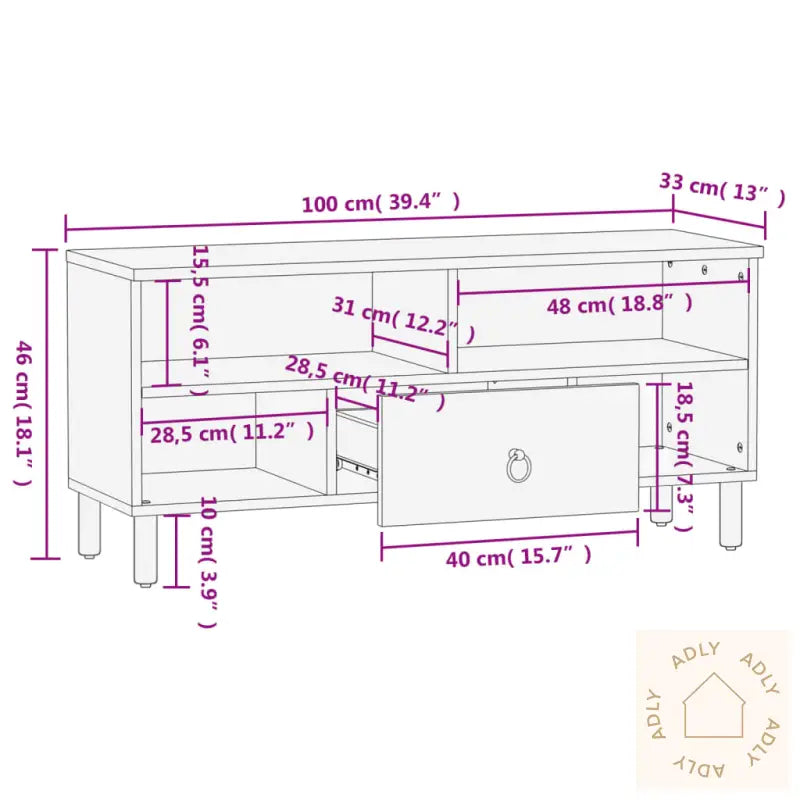 Tv-Benk 100X33X46 Cm Heltre Mango