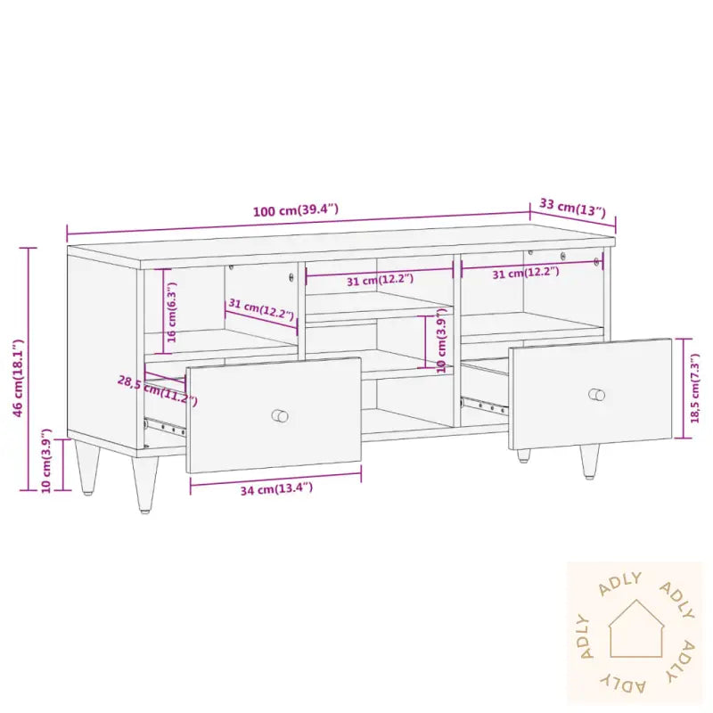 Tv-Benk 100X33X46 Cm Heltre Mango