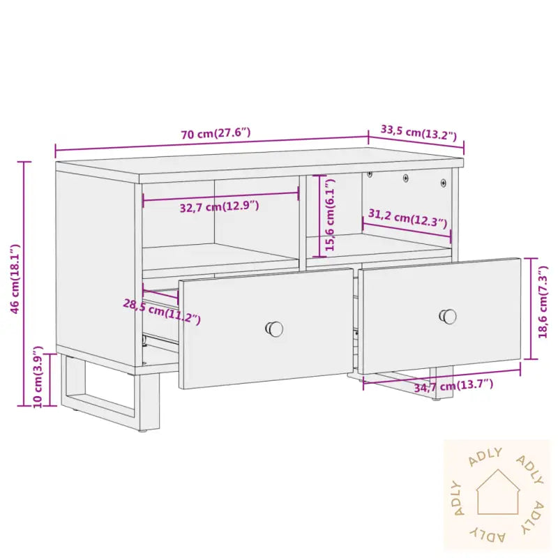 Tv-Benk Brun Og Svart 70X33,5X46 Cm Heltre Mango