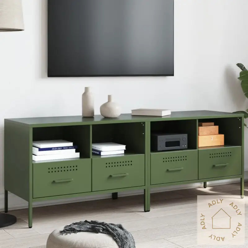 Tv-Benker 2 Stk Olivengrønn 68X39X50,5 Cm Stål