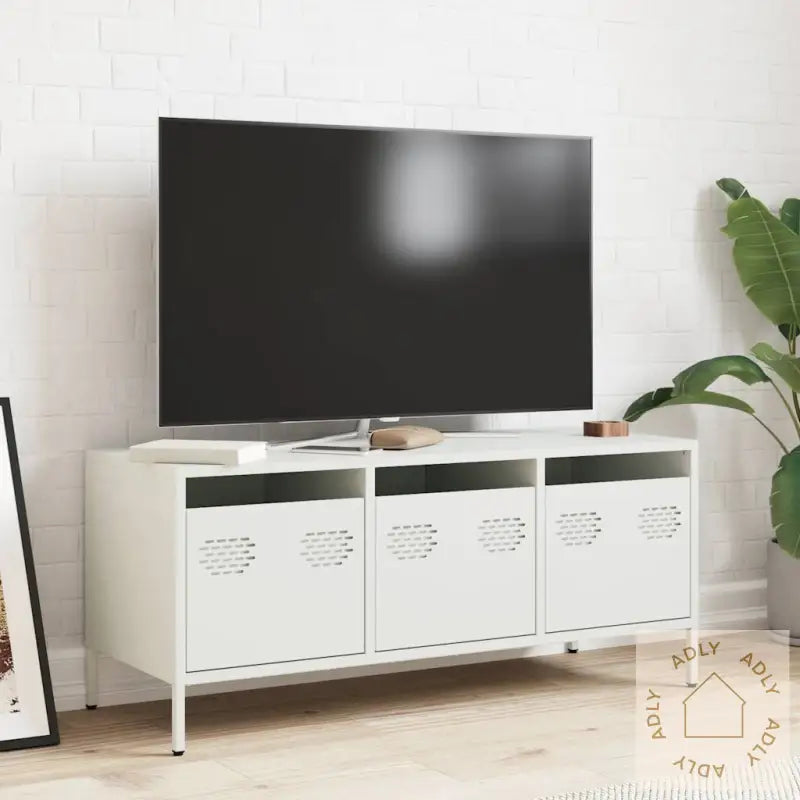 Tv-Benk Hvit 101,5X39X43,5 Cm Kaldvalset Stål