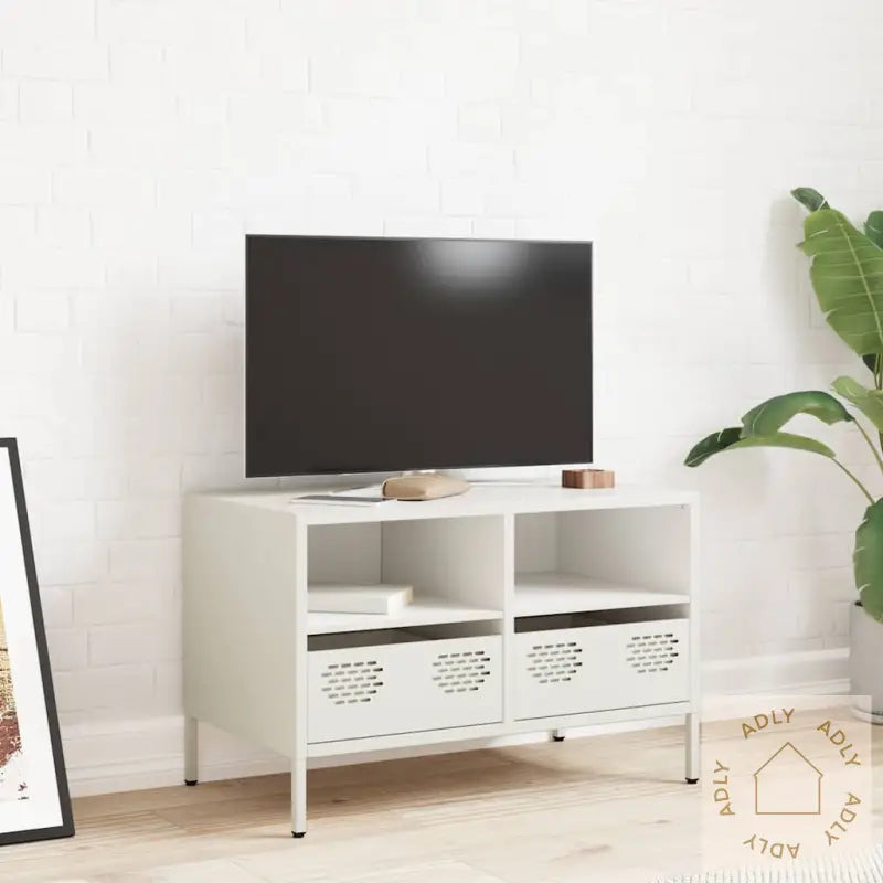 Tv-Benk Hvit 68X39X43,5 Cm Kaldvalset Stål