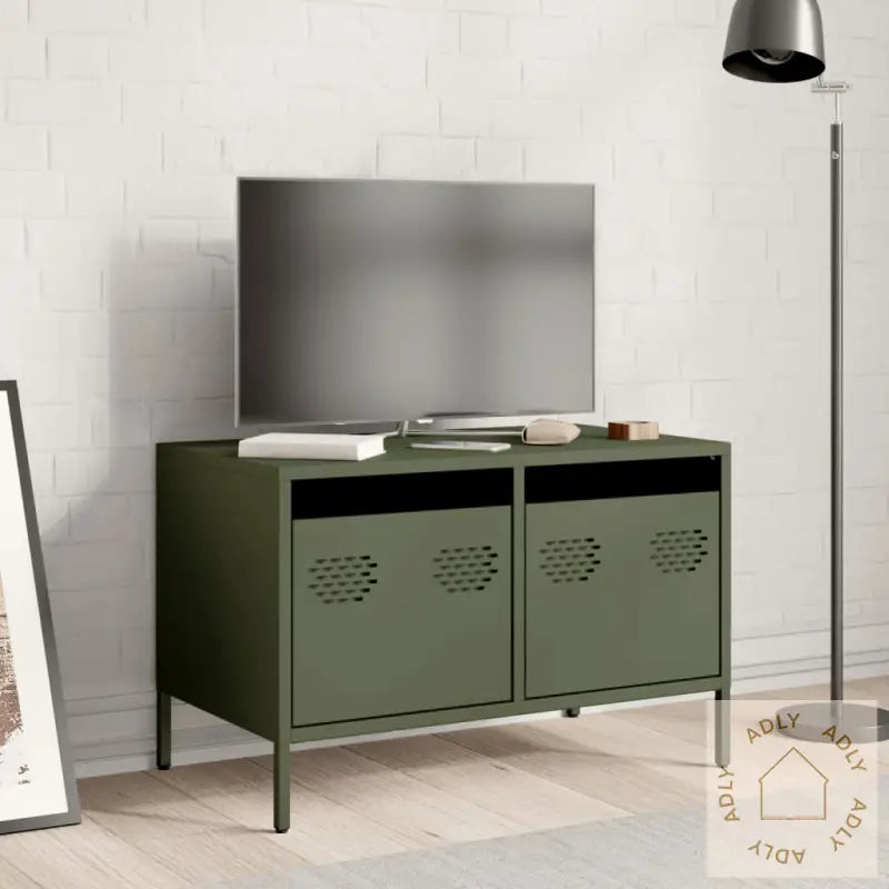 Tv-Benk Olivengrønn 68X39X43,5 Cm Kaldvalset Stål