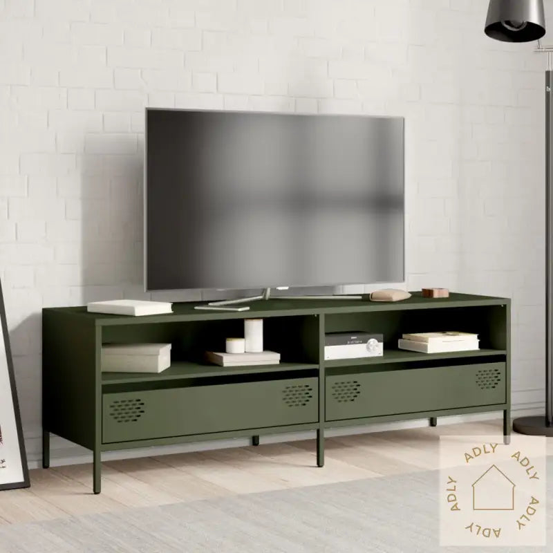 Tv-Benk Olivengrønn 135X39X43,5 Cm Kaldvalset Stål