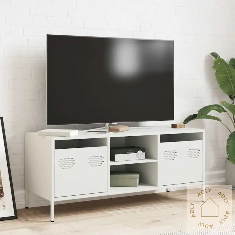 Tv-Benk Hvit 101,5X39X43,5 Cm Kaldvalset Stål