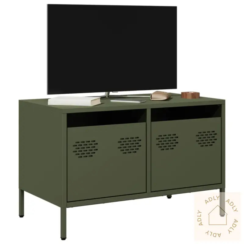 Tv-Benk Olivengrønn 68X39X43,5 Cm Kaldvalset Stål