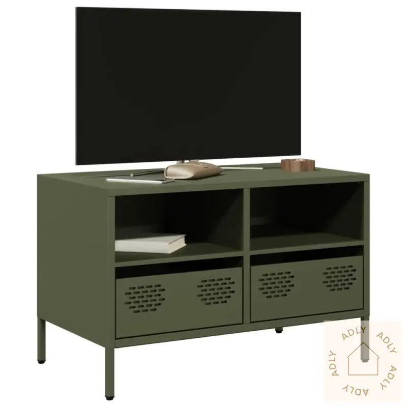 Tv-Benk Olivengrønn 68X39X43,5 Cm Kaldvalset Stål