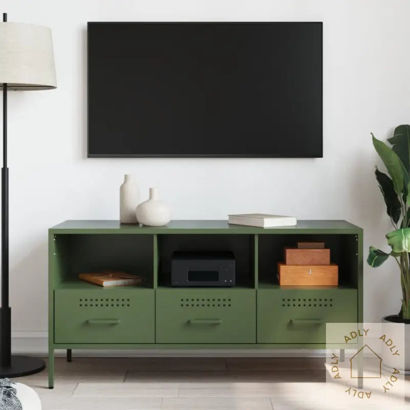 Tv-Benk Olivengrønn 100,5X39X50,5 Cm Stål
