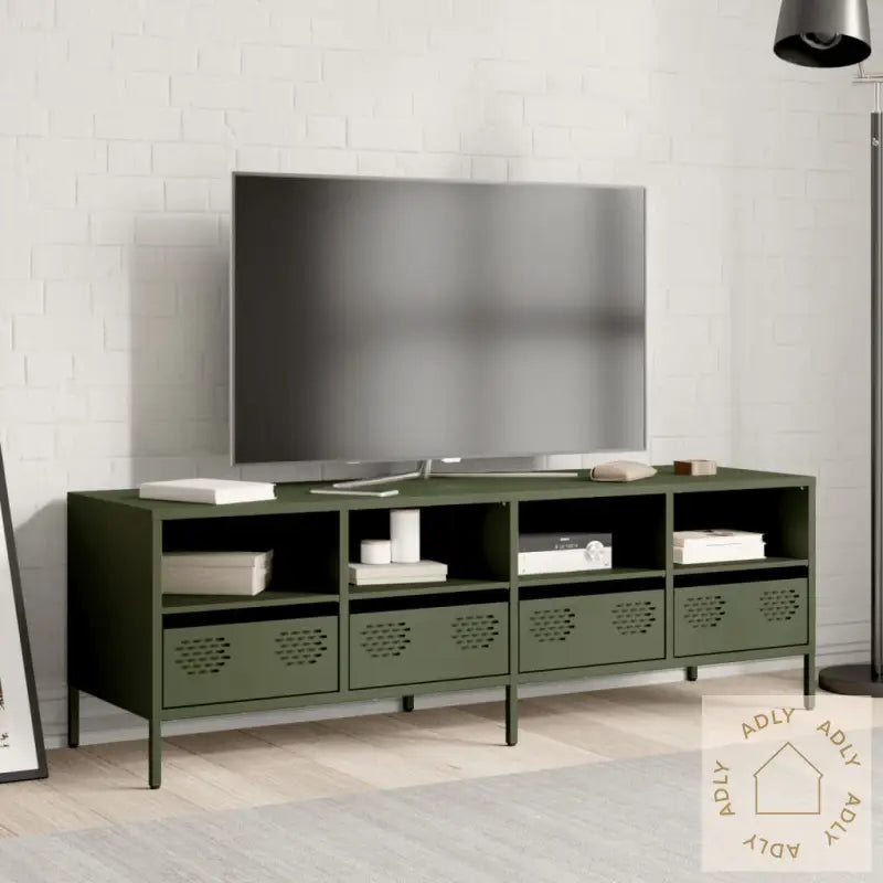 Tv-Benk Olivengrønn 135X39X43,5 Cm Kaldvalset Stål
