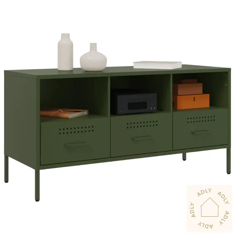 Tv-Benk Olivengrønn 100,5X39X50,5 Cm Stål