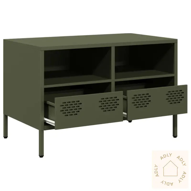 Tv-Benk Olivengrønn 68X39X43,5 Cm Kaldvalset Stål