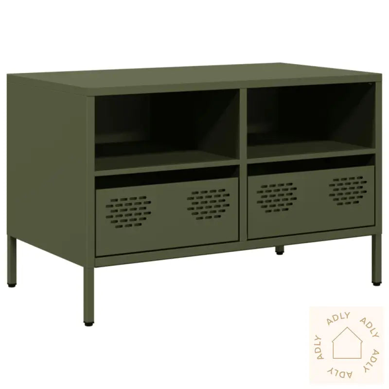 Tv-Benk Olivengrønn 68X39X43,5 Cm Kaldvalset Stål