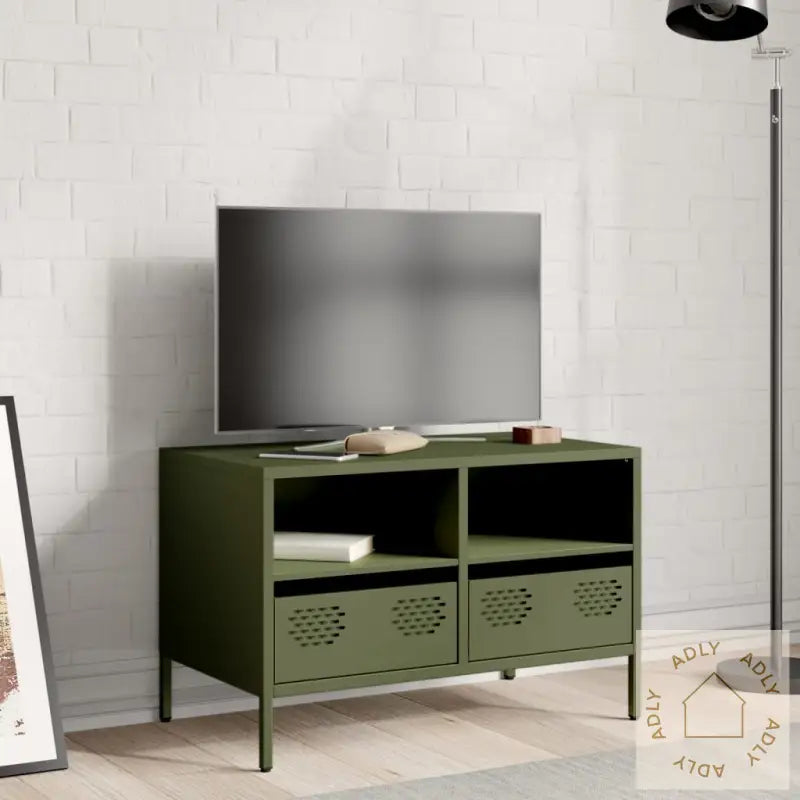 Tv-Benk Olivengrønn 68X39X43,5 Cm Kaldvalset Stål