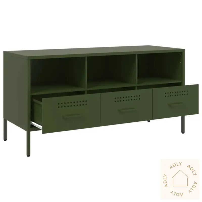 Tv-Benk Olivengrønn 100,5X39X50,5 Cm Stål