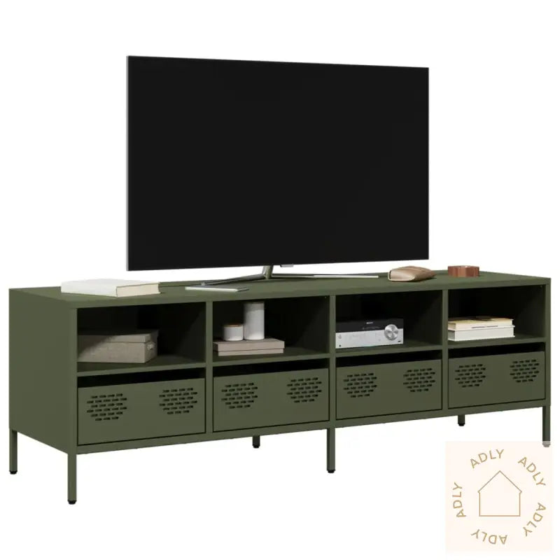 Tv-Benk Olivengrønn 135X39X43,5 Cm Kaldvalset Stål