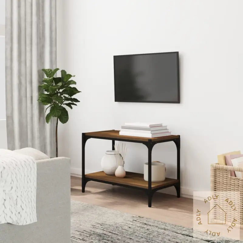 Tv-Benk Brun Eik 60X33X41 Cm Konstruert Tre Og Stål