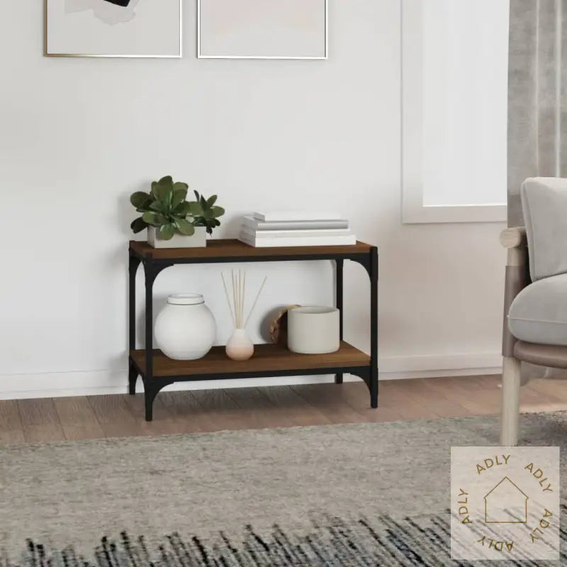 Tv-Benk Brun Eik 60X33X41 Cm Konstruert Tre Og Stål