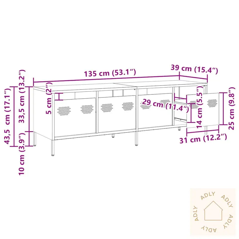 Tv-Benk Hvit 135X39X43,5 Cm Kaldvalset Stål