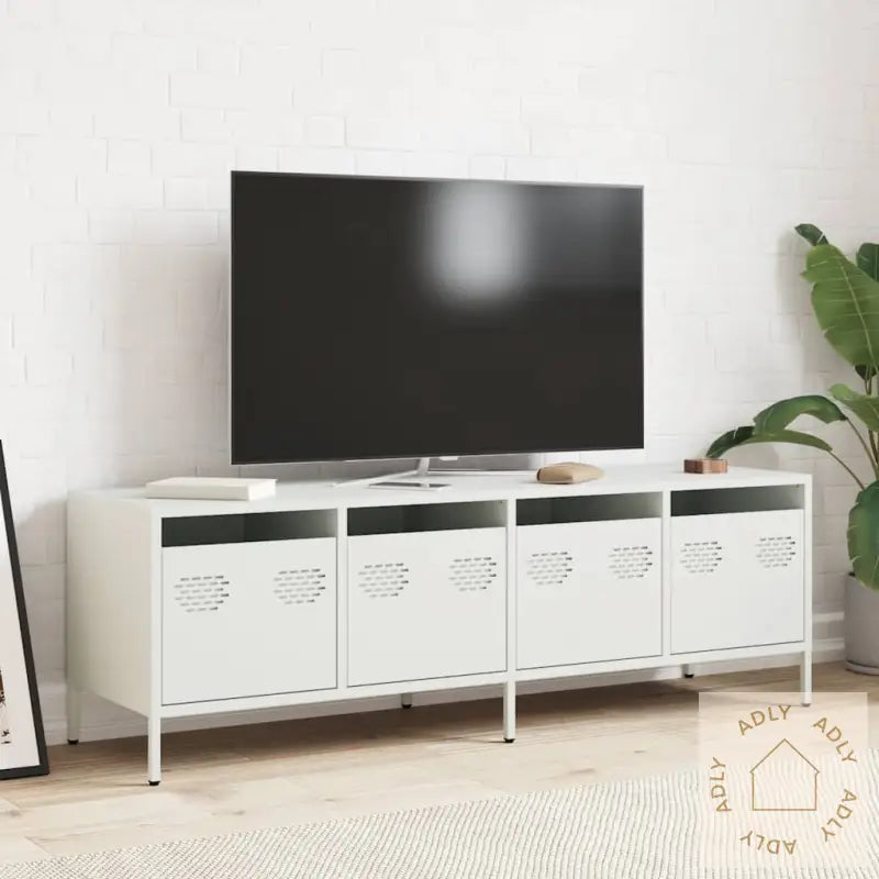 Tv-Benk Hvit 135X39X43,5 Cm Kaldvalset Stål