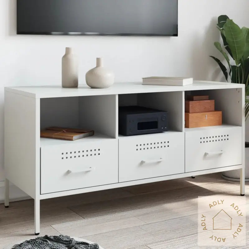 Tv-Benk Hvit 100,5X39X50,5 Cm Stål
