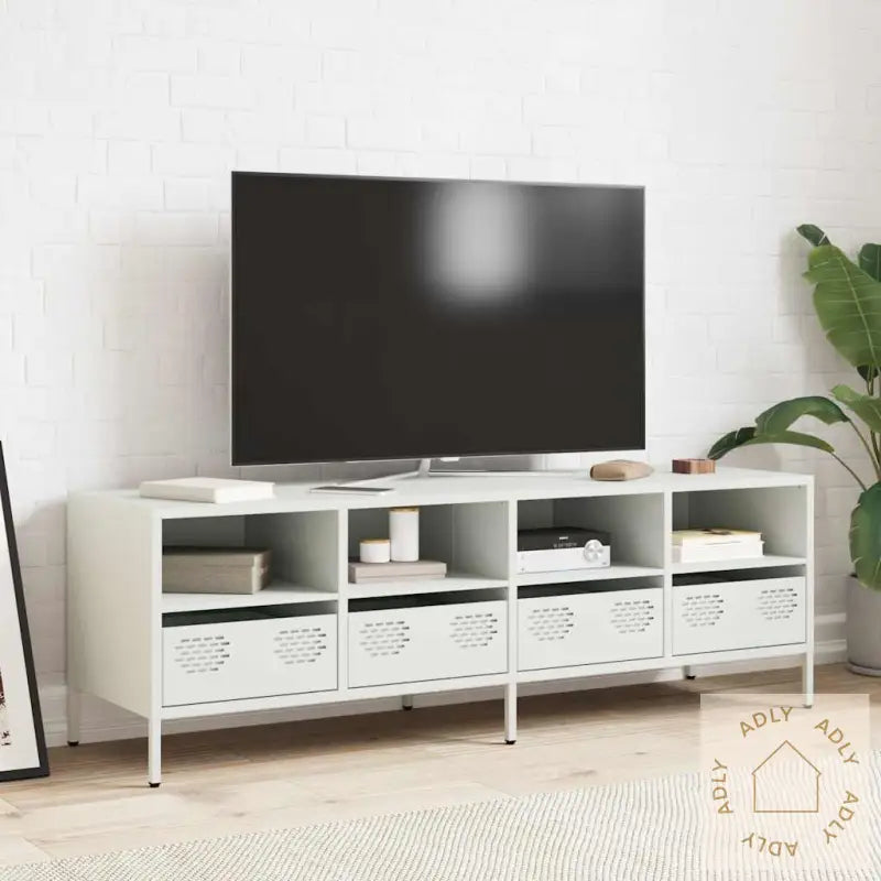 Tv-Benk Hvit 135X39X43,5 Cm Kaldvalset Stål