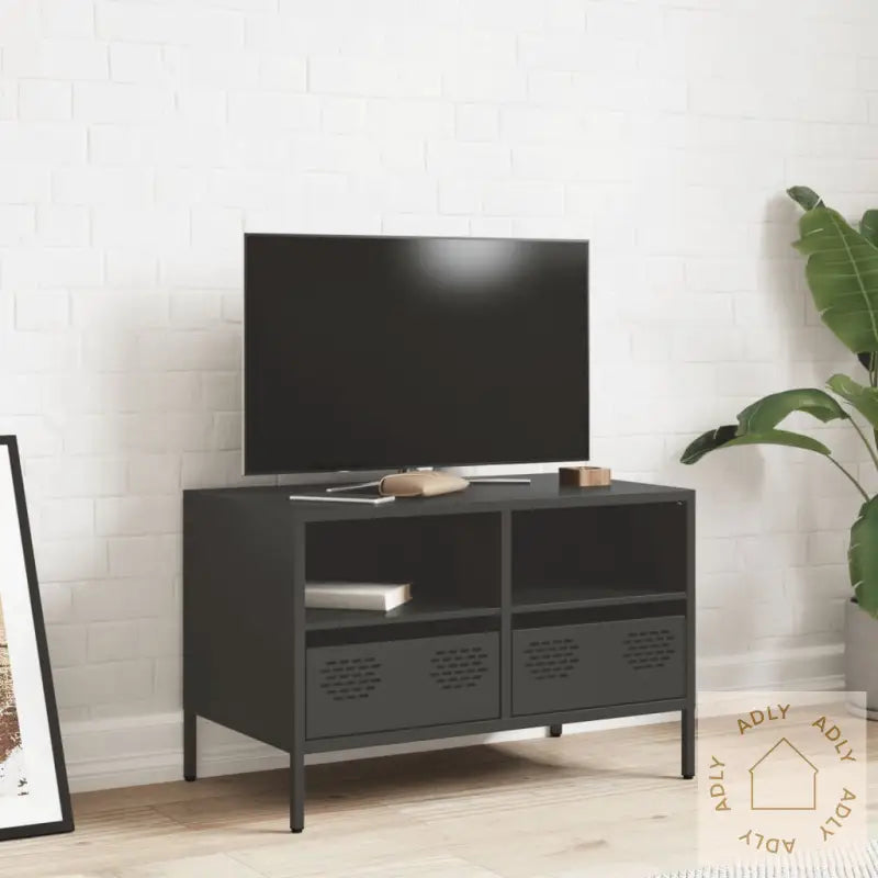 Tv-Benk Svart 68X39X43,5 Cm Kaldvalset Stål