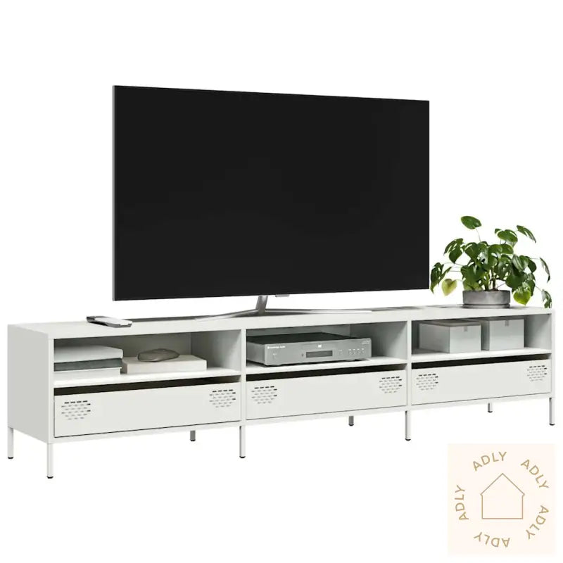 Tv-Benk Hvit 202X39X43,5 Cm Kaldvalset Stål