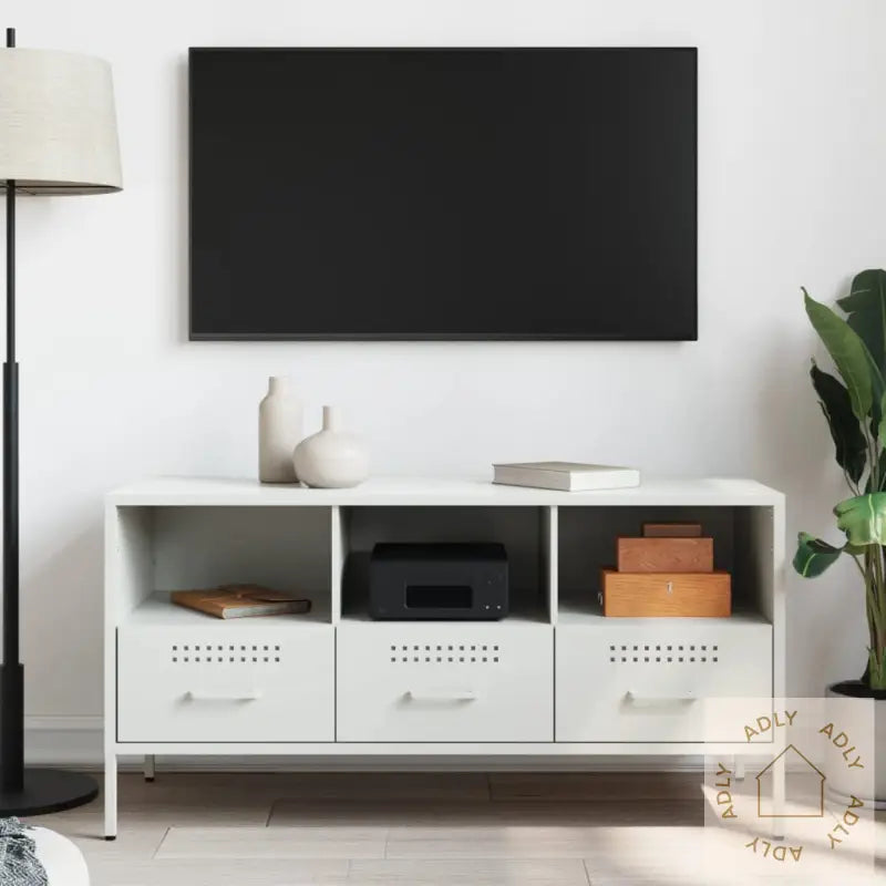 Tv-Benk Hvit 100,5X39X50,5 Cm Stål