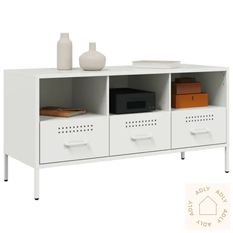 Tv-Benk Hvit 100,5X39X50,5 Cm Stål