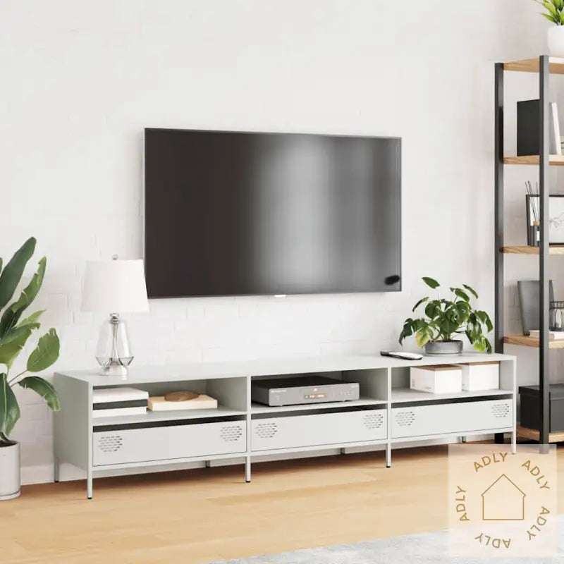 Tv-Benk Hvit 202X39X43,5 Cm Kaldvalset Stål